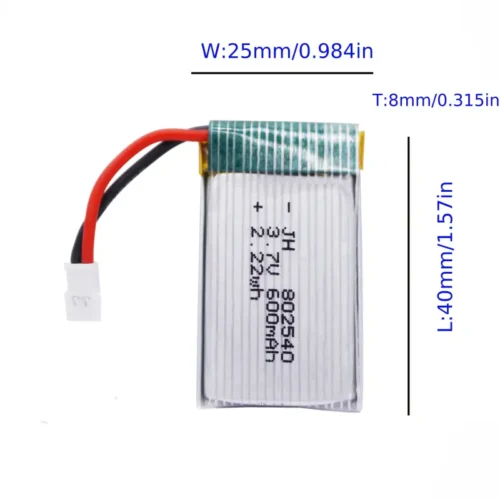 Battery 802540 Litio Polimero 3.7V 600mAh 25C X5C RC drone quadricottero modello