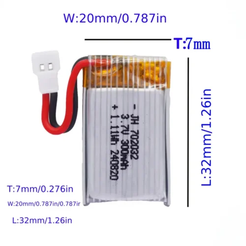 Batteria al Litio Polimero 702032 3.7V 300mAh 3S Droni Quadricotteri JST