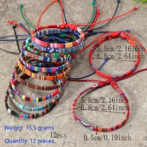 12pz braccialetti tessuto etnico bohemiano perline uomo donna mare festa