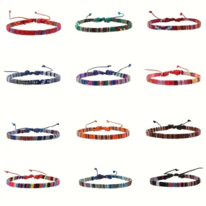 12pz braccialetti tessuto etnico bohemiano perline uomo donna mare festa