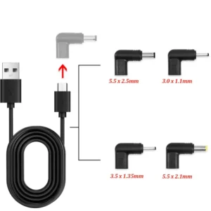 Set 4 adattatori alimentazione DC USB-C tipo C 90° PVC universale LED router