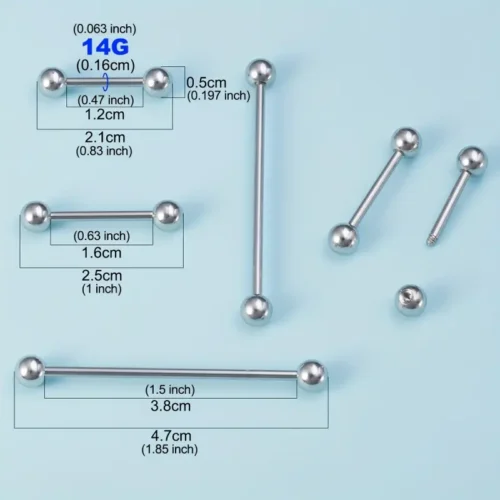 6pz piercing acciaio inox bilanciere lingua capezzolo orecchio barra mix size