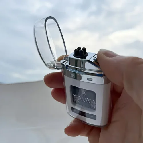 1pz accendino elettronico trasparente USB ricaricabile portatile BIANCO