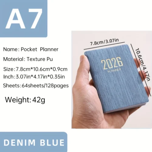 Agenda settimanale ROSSA A7 2026 64pagine pelle sintetica compatta inglese