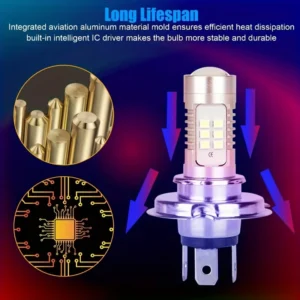 Lampadina LED H4 9003 3570 CSP Auto Moto Camion 6000K DRL 12V-24V