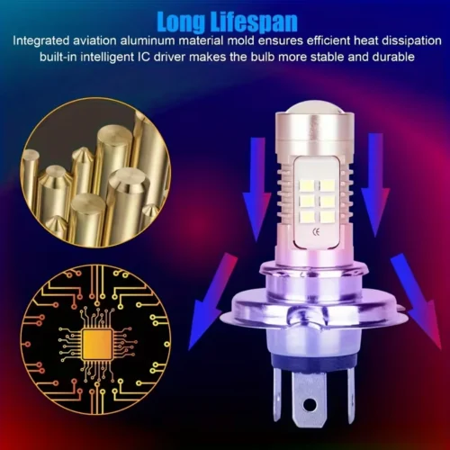 Lampadina LED H4 9003 3570 CSP Auto Moto Camion 6000K DRL 12V-24V