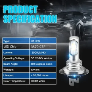 1x lampadina LED H7 CSP 3570 2SMD bianca fari auto anabbaglianti 6000K spot