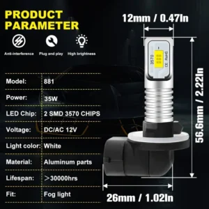 1x LED 881 886 894 3570 CSP 6000K DRL luce nebbia bianco Hyundai compatibile