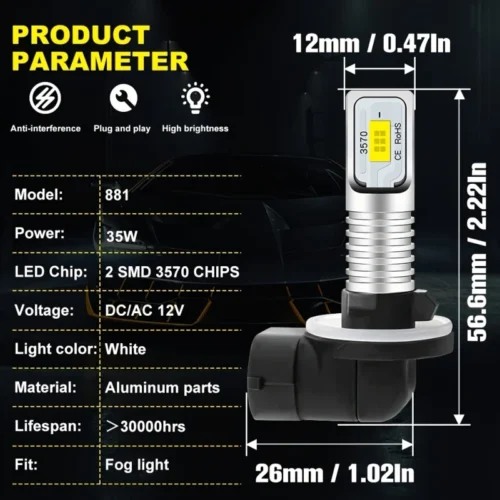 1x LED 881 886 894 3570 CSP 6000K DRL luce nebbia bianco Hyundai compatibile