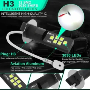 2x kit luci fendinebbia auto LED H3 6000K alta potenza fari luce bianca