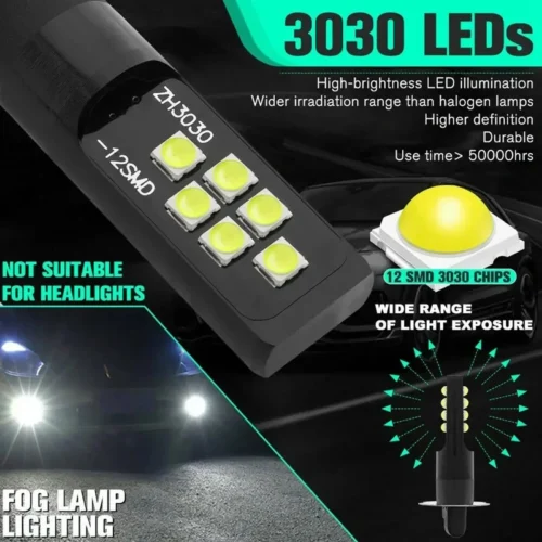 2x kit luci fendinebbia auto LED H3 6000K alta potenza fari luce bianca