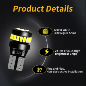 2x lampadine LED indicatore direzione auto T10 W5W 360° 3014 24 LED bianca