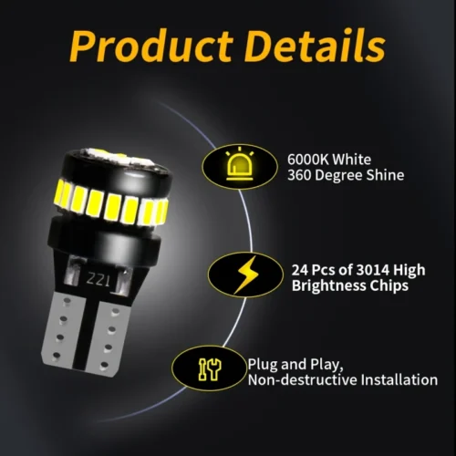 2x lampadine LED indicatore direzione auto T10 W5W 360° 3014 24 LED bianca