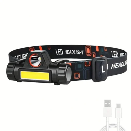 Lampada frontale LED ricaricabile USB faretto ABS fascia regolabile campeggio