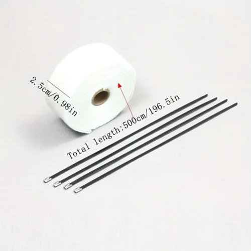 Nastro fibra vetro BIANCO 4 cinghie acciaio resistente calore 1200°C scarico