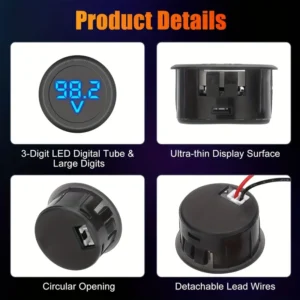 Voltimetro DC LED VERDE 4-100V rotondo 2 fili tester digitale pannello tensione