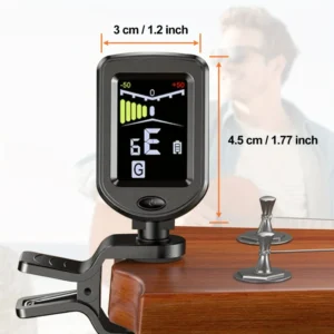 QiJiStar tuner chitarra digitale rotabile 360° batteria plastica nera