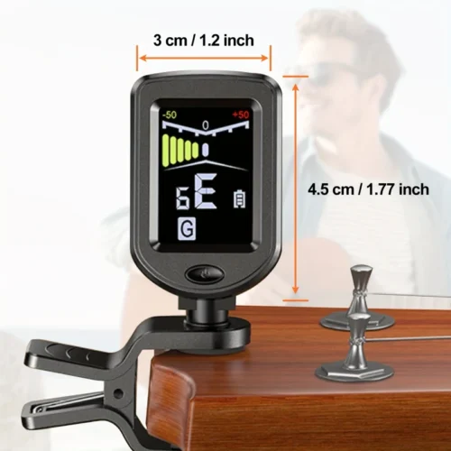 QiJiStar tuner chitarra digitale rotabile 360° batteria plastica nera