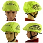 Copricasco ciclismo poliestere resistente verde riflettente strisce black