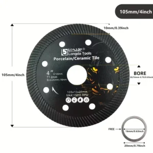 Disco Diamante Taglio Piastrelle 105x10x20mm Margine Continuo 1.2mm Fai Da Te