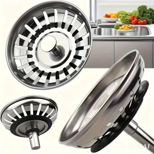 TAPPO FILTRO PER SCARICO LAVELLO CUCINA UNIVERSALE IN ACCIAIO INOX 8CM