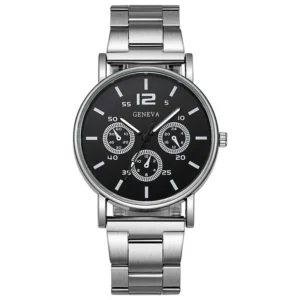 Orologio Uomo Alta Qualità GENEVA Ultra Sottile Quadrante Nero Tondo