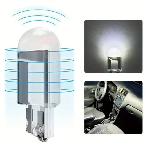 Lampadine 12V W5W LED T10 COB In Vetro Luce Bianca A 6000K Targa - 2 PEZZI