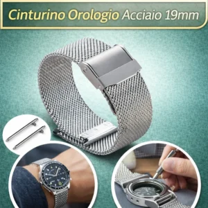 Cinturino Orologio Acciaio Inox 316L 19mm Maglia Sgancio Rapido Uomo