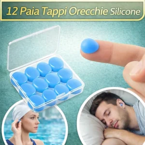 12 Paia Tappi Orecchie Silicone Riutilizzabili Antirumore Dormire Nuoto Blu