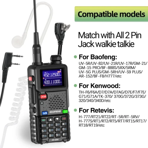 Auricolare Walkie Talkie 2 Pin PTT 150cm per Baofeng UV5R RT24 RT27