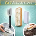 Set 3 Spazzole Scarpe Scamosciate Nabuk Detergente 4 Lati con Gomma