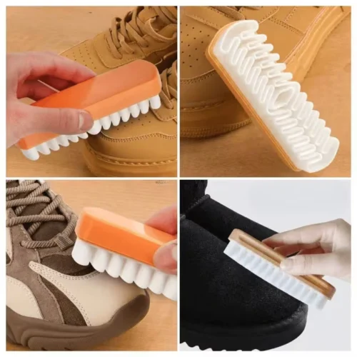 Set 3 Spazzole Scarpe Scamosciate Nabuk Detergente 4 Lati con Gomma