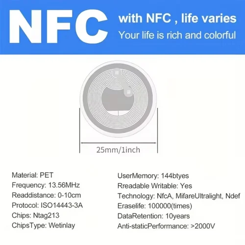 30 Adesivi NFC Tag NTAG213 Riscrivibili 144 Byte per Smartphone NFC