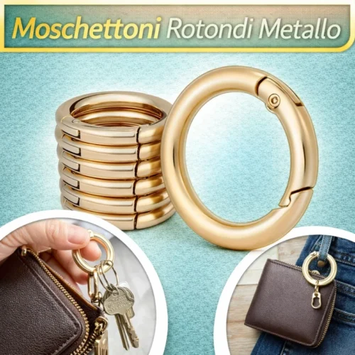 8 Moschettoni Rotondi Metallo con Anello a Molla per Portafogli Oro
