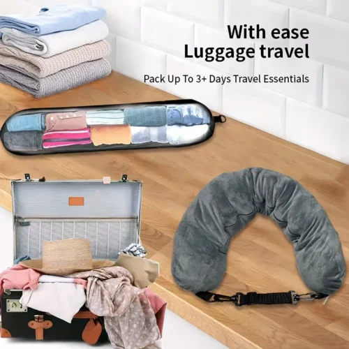 Cuscino Viaggio Riempibile a U Multifunzionale per Auto Aereo Senza Imbottitura