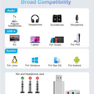 Convertitore audio stereo esterno USB connettore da 3,5 m per Windows per Mac - immagine 3