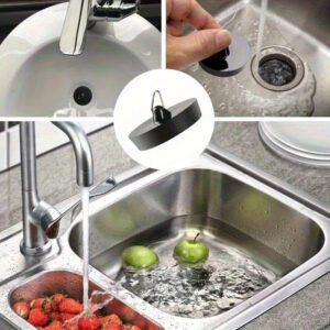 2 tappi per scarico lavello in gomma per lavelli con gancio per vasca da bagno - immagine 1