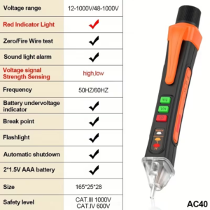 Pennarello Rilevatore di Tensione Senza Contatto Rilevamento 12-1000V AC/DC - immagine 5