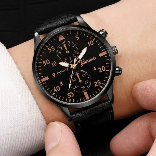 Orologio Uomo Donna Geneva Analogico Quarzo Ecopelle Dorato Nero Lusso