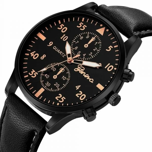 Orologio Uomo Donna Geneva Analogico Quarzo Ecopelle Dorato Nero Lusso