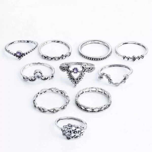Set Di 10 Anelli Anello Donna Colore Argento Regolabile Finger Gioiello Moda