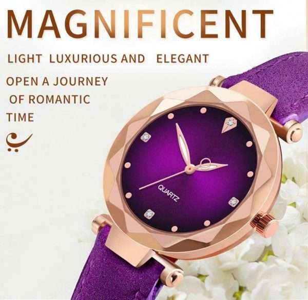 Orologio Diamanti Donna Dorato Purple Viola Golden Quadrante Tondo Elegante