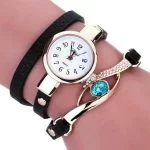 Orologio Bracciale Analogico Donna Finto Zaffiro Blue Dorato Cuoio Diamanti