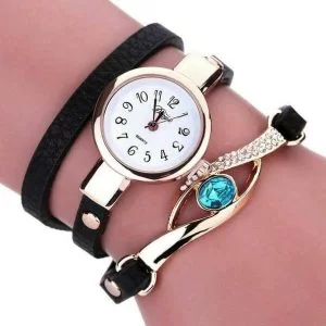 Orologio Bracciale Analogico Donna Finto Zaffiro Blue Dorato Cuoio Diamanti
