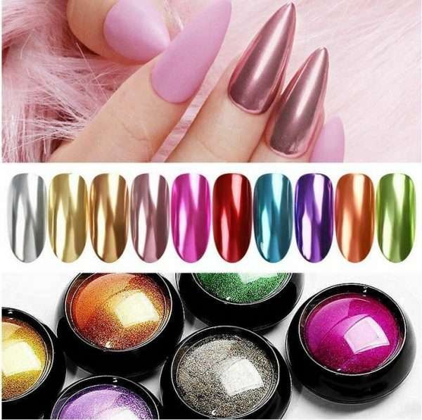 Polvere A Specchio Unghie Per Effetto Cromato Manicure Argento Nail Art Nails