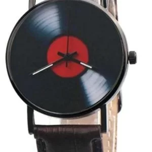 Orologio Uomo Analogico Stile Vinyl Record Quarzo Idea Regalo Finto Cuoio