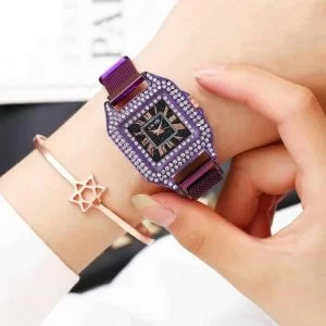Orologio Donna Lin Jie Viola Brillante Quadrante Largo Purple Metallo Quarzo