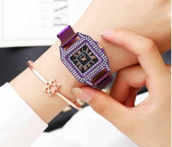 Orologio Donna Lin Jie Viola Brillante Quadrante Largo Purple Metallo Quarzo