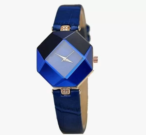 Orologio Donna Gem Cut Gemma Diamante Finto Cuoio Quartz Diamond Blue