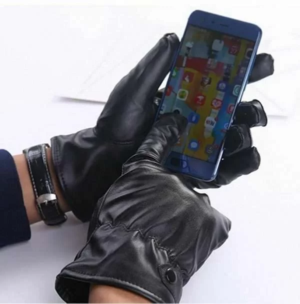 Guanti Moto Scooter Uomo In Pelle Invernali Impermeabili Touch Screen Nero